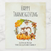 Eekhoorn en pompoenen Rustic Wreath Wijn Etiket (Enkel label)