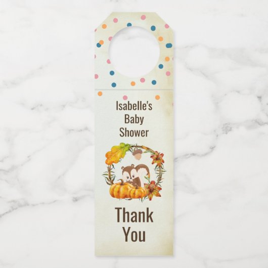 Eekhoorn en pompoenen Rustieke krans Dank u Flessenhanger (Voorkant)