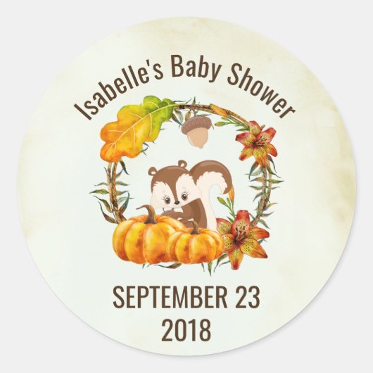 Eekhoorn en Pompoenen Rustieke Wreath STD Ronde Sticker (Voorkant)