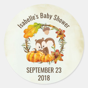 Eekhoorn en Pompoenen Rustieke Wreath STD Ronde Sticker