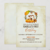 Eekhoorn en pompoenen Verjaardagsfeestje Uitnodige Kaart (Voorkant / Achterkant)