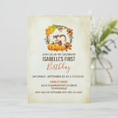 Eekhoorn en pompoenen Verjaardagsfeestje Uitnodige Kaart (Staand voorkant)