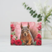 Eekhoorn en Rode Rozen Briefkaart (Staand voorkant)