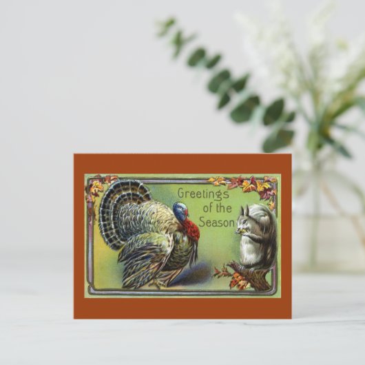 Eekhoorn en Turkije  Thanksgiving Feestdagenkaart (Staand voorkant)