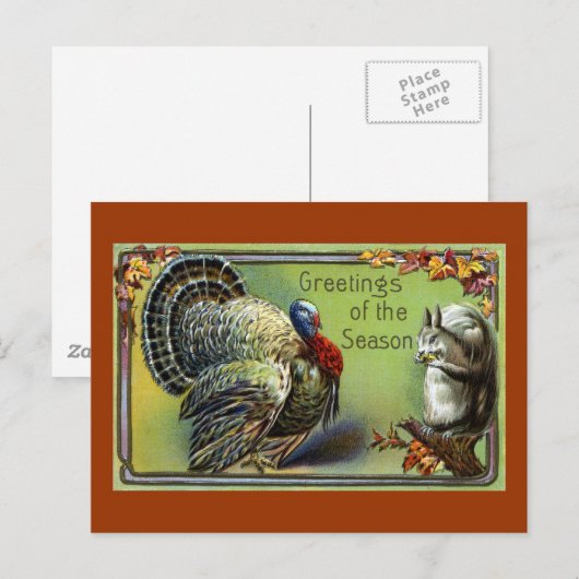 Eekhoorn en Turkije  Thanksgiving Feestdagenkaart (Voorkant / Achterkant)