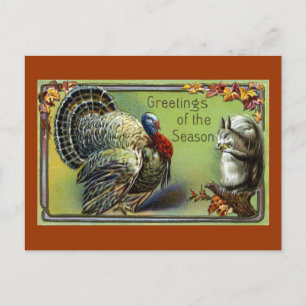 Eekhoorn en Turkije  Thanksgiving Feestdagenkaart