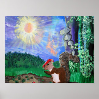 Eekhoorn en zon poster met levendige kleuren