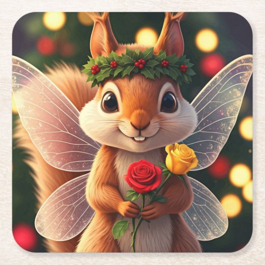 Eekhoorn Fairy Christmas Paper Onderzetters (Voorkant)