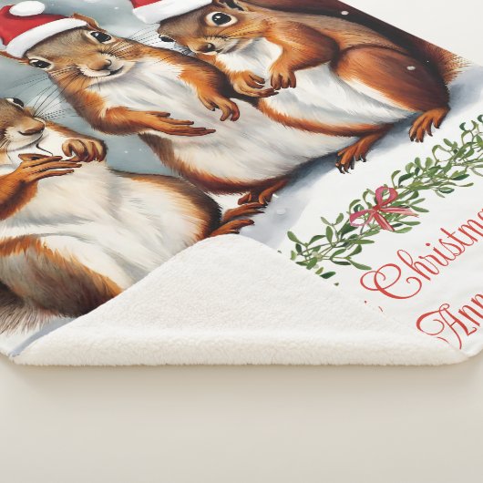 Eekhoorn Familie Gepersonaliseerde Kerstmis Sherpa Deken (3/4)