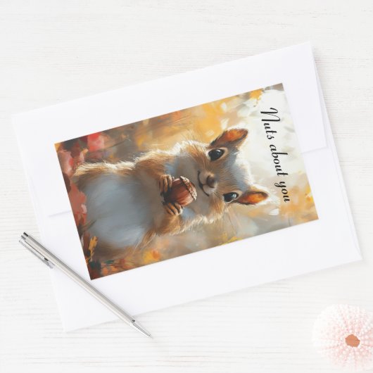 Eekhoorn, gek op jou rechthoekige sticker (Envelop)