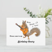 Eekhoorn Gitaar Verjaardag Party Uitnodiging (Staand voorkant)