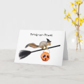 Eekhoorn heks Trick-or-Treat Halloween Kaart (Gele Bloem)