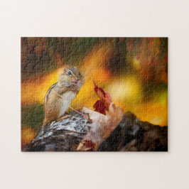 Eekhoorn herfst haalt voedsel voor de lange winter legpuzzel