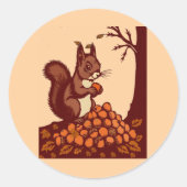 Eekhoorn herfst ronde sticker - warme perzik (Voorkant)