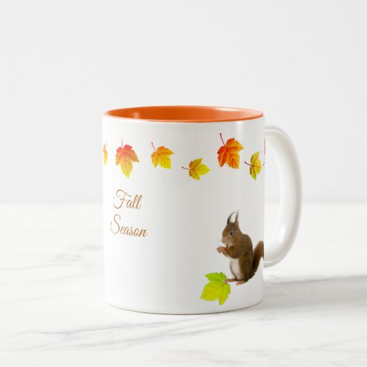 Eekhoorn & Herfstbladeren Tweekleurige Koffiemok (Voorkant rechts)