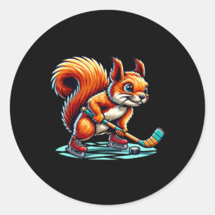 Eekhoorn IJshockey Pret Geïllustreerde Grafiek Ronde Sticker