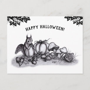 Eekhoorn in de herfst, Happy Halloween. Briefkaart