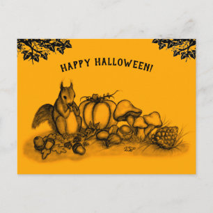 Eekhoorn in de herfst, Happy Halloween. Briefkaart