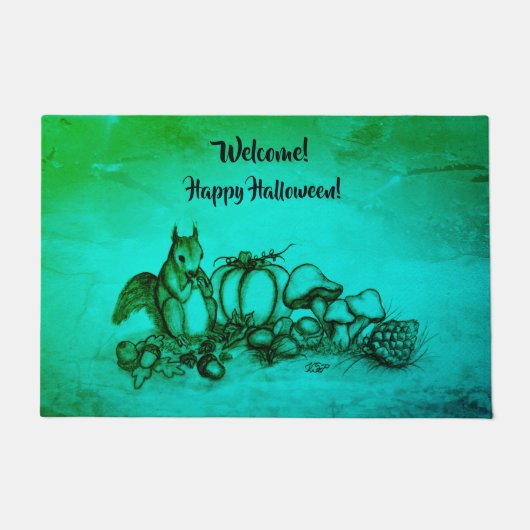 Eekhoorn in de herfst, Happy Halloween. Deurmat (Voorkant)