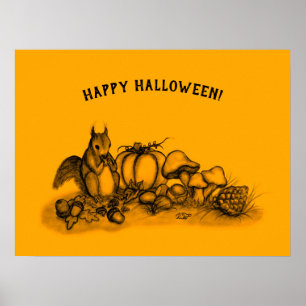 Eekhoorn in de herfst, Happy Halloween. Poster