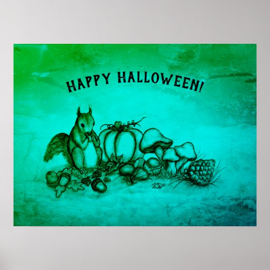 Eekhoorn in de herfst, Happy Halloween. Poster (Voorkant)