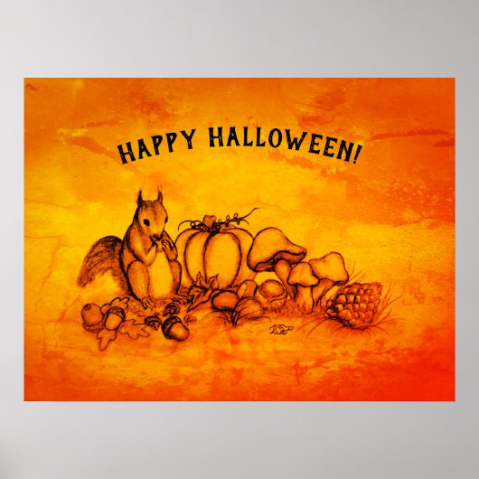 Eekhoorn in de herfst, Happy Halloween. Poster (Voorkant)