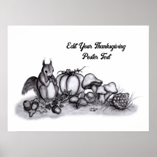 Eekhoorn in de herfst, Happy Thanksgiving! Poster