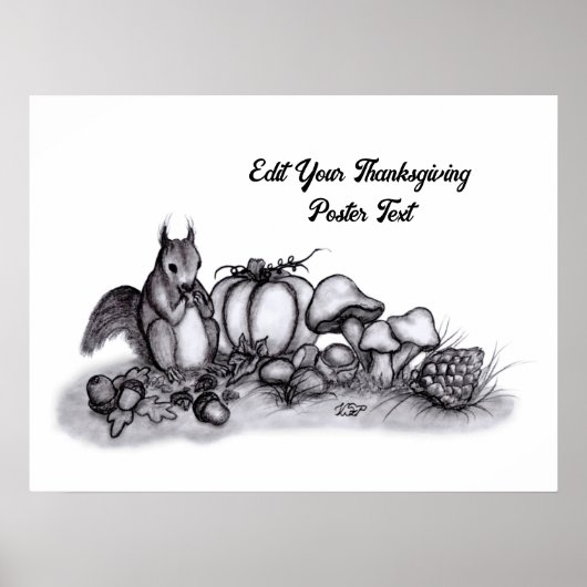 Eekhoorn in de herfst, Happy Thanksgiving! Poster (Voorkant)