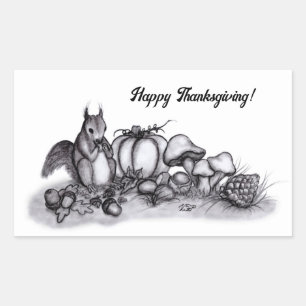 Eekhoorn in de herfst, Happy Thanksgiving! Rechthoekige Sticker
