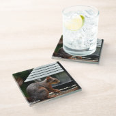 Eekhoorn in de Vogelfeeder Glazen Onderzetter (Schuin)