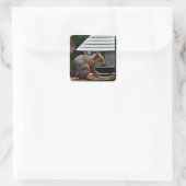 Eekhoorn in de Vogelfeeder Vierkante Sticker (Tas)
