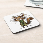 Eekhoorn in een groene trenchcoat bier onderzetter (Linkerzijde)