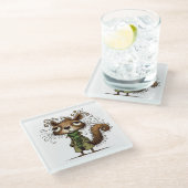 Eekhoorn in een groene trenchcoat glazen onderzetter (Schuin)