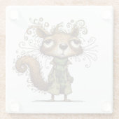 Eekhoorn in een groene trenchcoat glazen onderzetter (Achterkant)