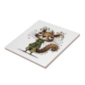 Eekhoorn in een groene trenchcoat tegeltje (Zijkant)