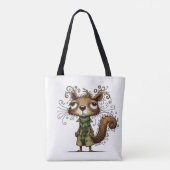 Eekhoorn in een groene trenchcoat tote bag (Achterkant)
