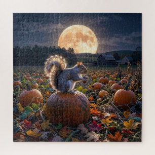 Eekhoorn in een pompoenveld legpuzzel