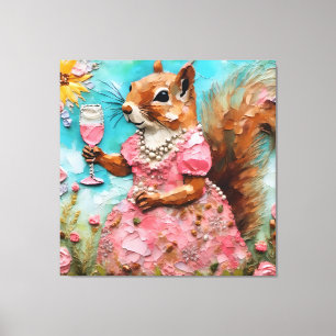 Eekhoorn in een Roze Jurk Canvas Afdruk