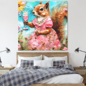 Eekhoorn in een roze jurk canvas afdruk (Insitu (Slaapkamer))