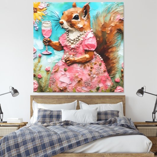 Eekhoorn in een roze jurk canvas afdruk (Insitu (Slaapkamer))