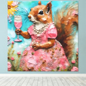 Eekhoorn in een roze jurk canvas afdruk (Insitu (Houten vloer))