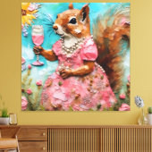 Eekhoorn in een roze jurk canvas afdruk (Insitu (Woonkamer))