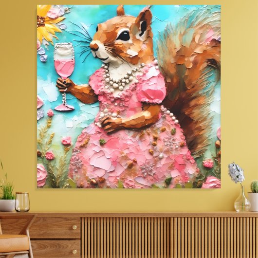 Eekhoorn in een roze jurk canvas afdruk (Insitu (Woonkamer))