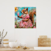 Eekhoorn in een roze jurk poster (Keuken)