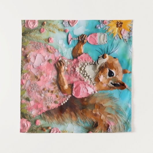 Eekhoorn in een roze jurk wandkleed (Voorkant (horizontaal))