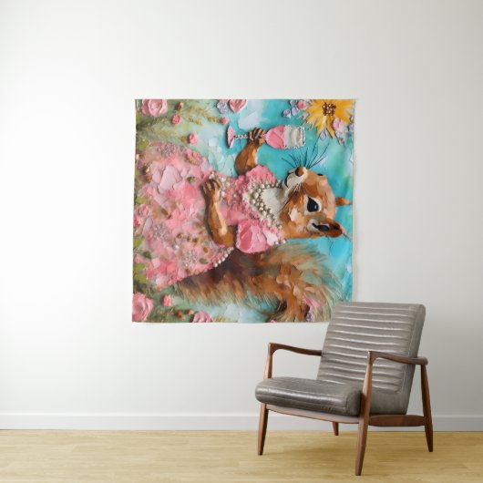 Eekhoorn in een roze jurk wandkleed (In Situ (horizontaal))