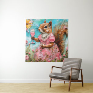 Eekhoorn in een roze jurk wandkleed