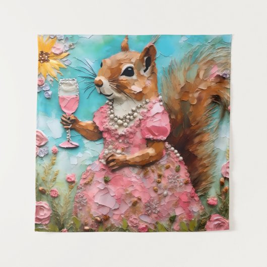 Eekhoorn in een roze jurk wandkleed (Voorkant)