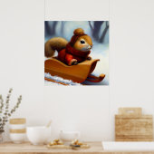 Eekhoorn in een slee poster (Keuken)