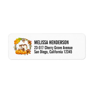 Eekhoorn in Floral Wreath Herfst Rustic Etiket